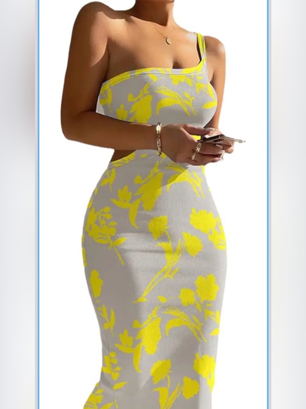 SHEIN Yellow and White Floral Cutout Maxi Dress